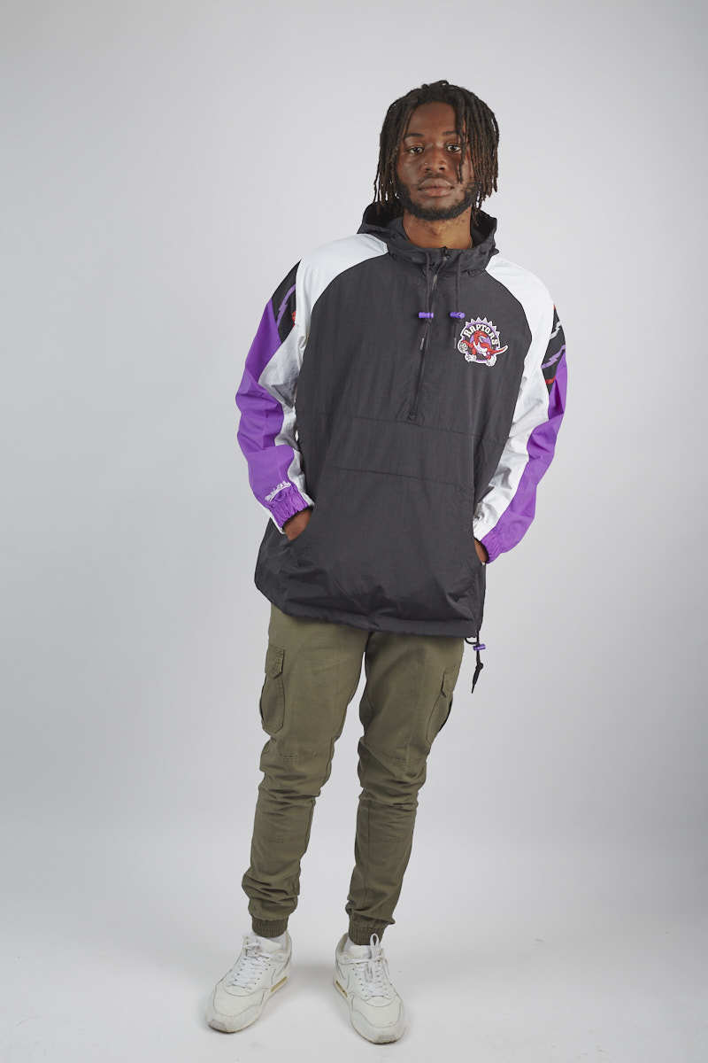 Half Zip Anorak Windbreak Jacket Mens Black Purple Stateside Sports