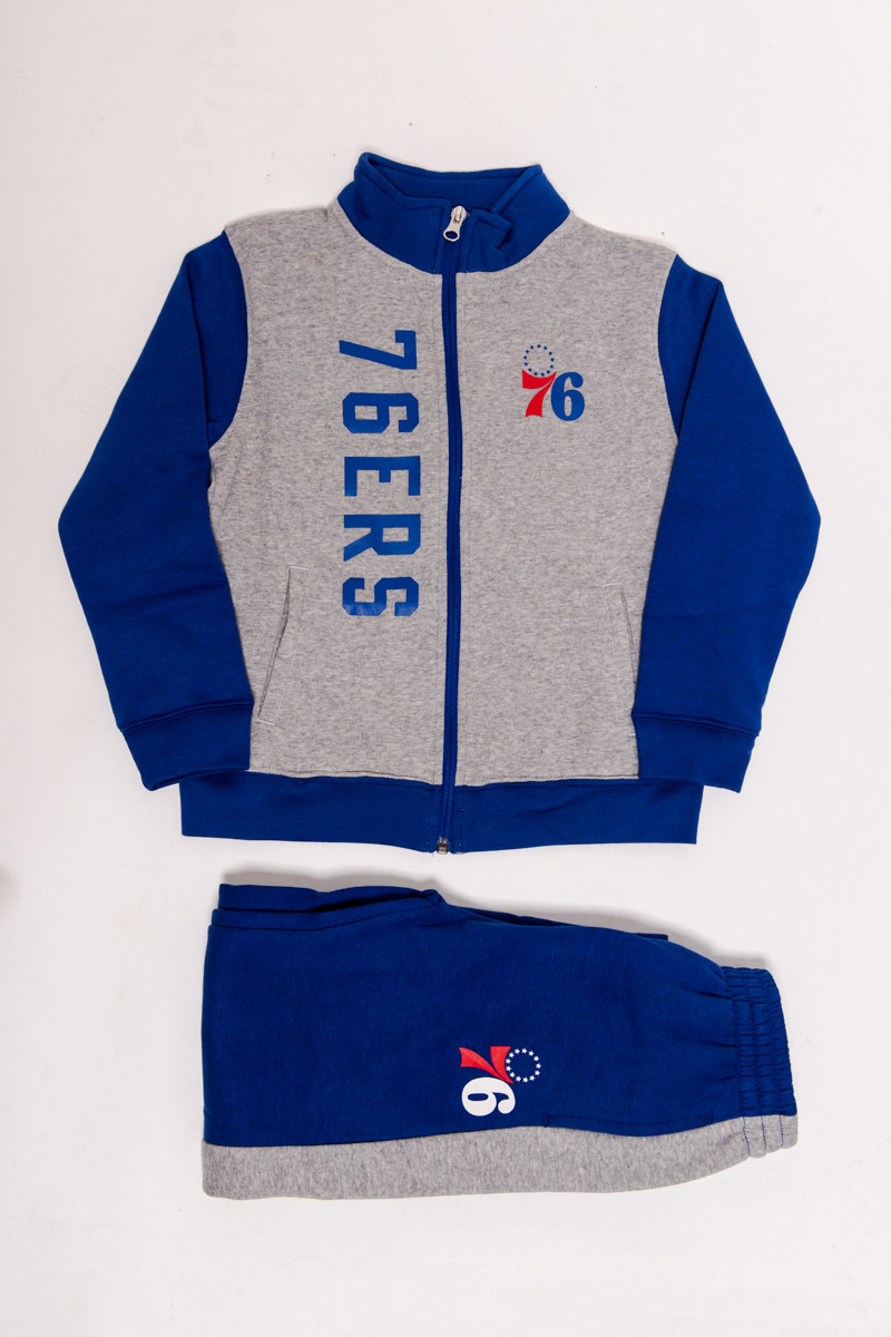 PHILADELPHIA 76ERS ON THE LINE TRACK JACKET AND PANTS SET BOYS BLUE