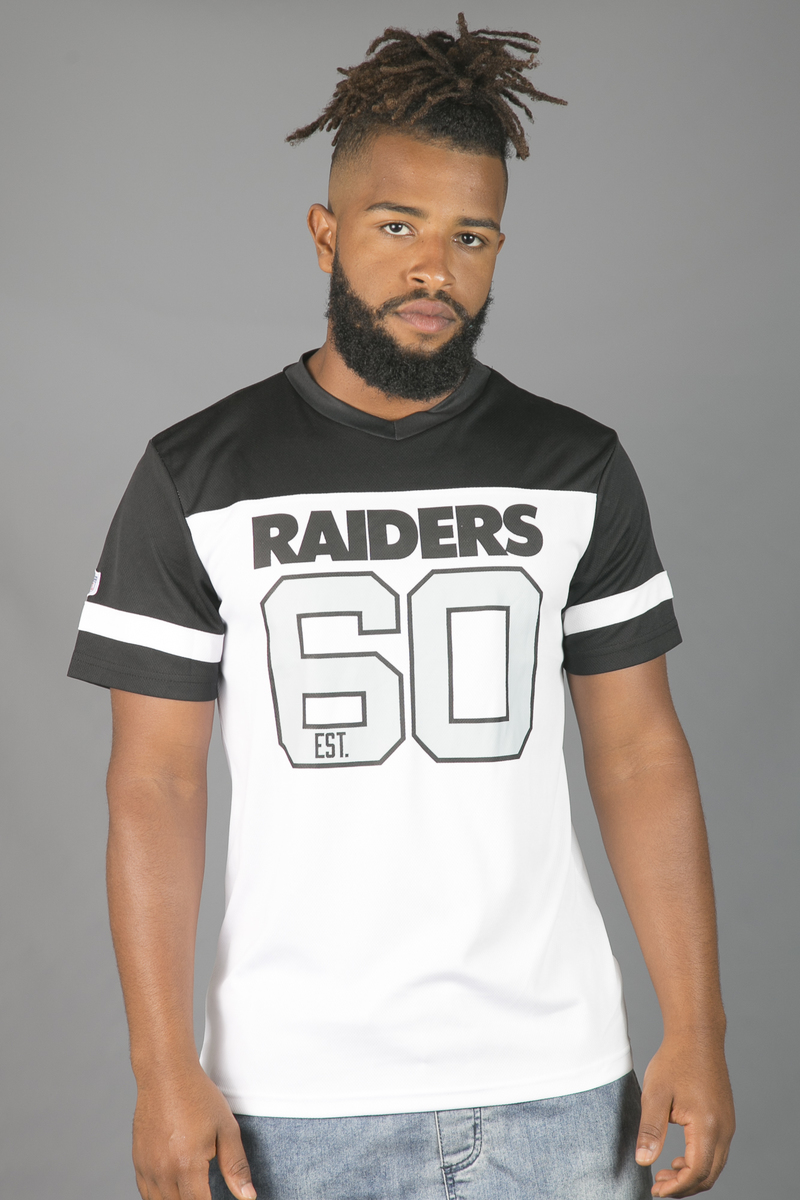 Men's Las Vegas Raiders Mitchell & Ness White/Black Mesh V-Neck T-Shirt