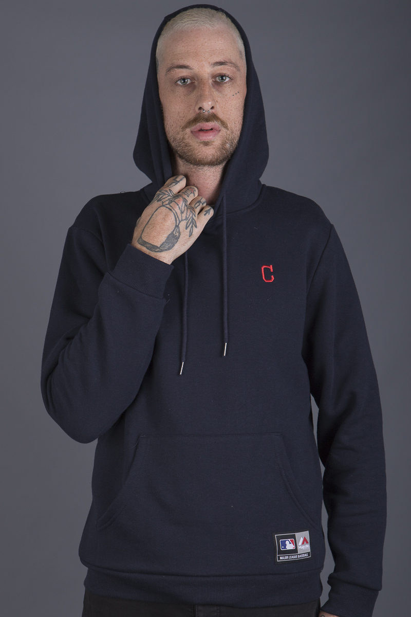 Men's Mitchell & Ness Navy Cleveland Indians Logo Lightweight Raglan  Pullover Hoodie