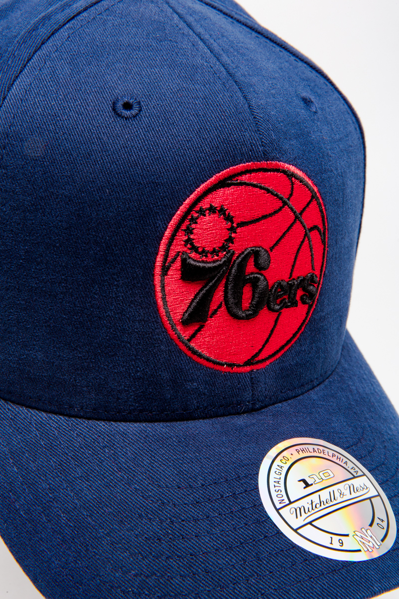 PHILADELPHIA 76ERS MITCHELL AND NESS STRETCH PEACHED COTTON 110 FLEXFIT ...