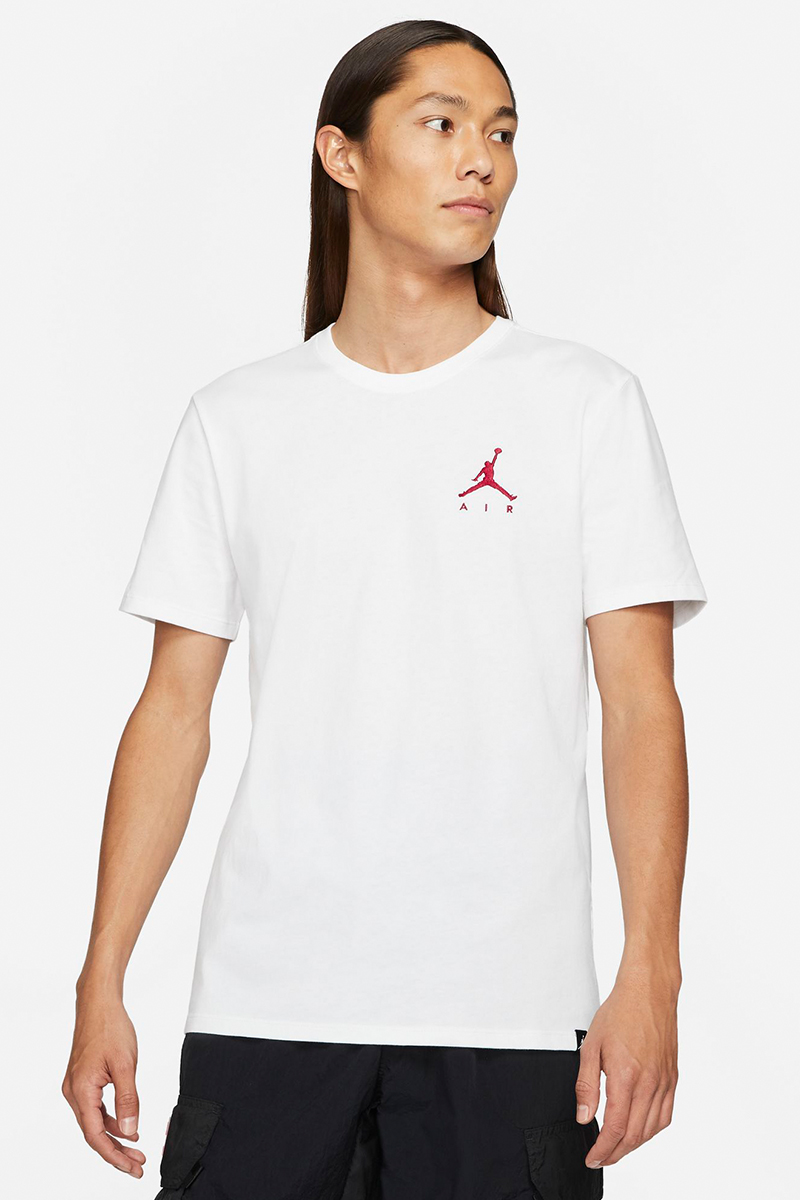 Jordan Jumpman Air Embroidered T-Shirt in White/Red | Stateside Sports