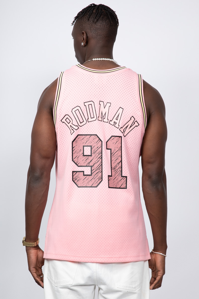 Dennis Rodman Chicago Bulls Mitchell & Ness 1997/98 Swingman Sidewalk  Sketch Jersey - Pink