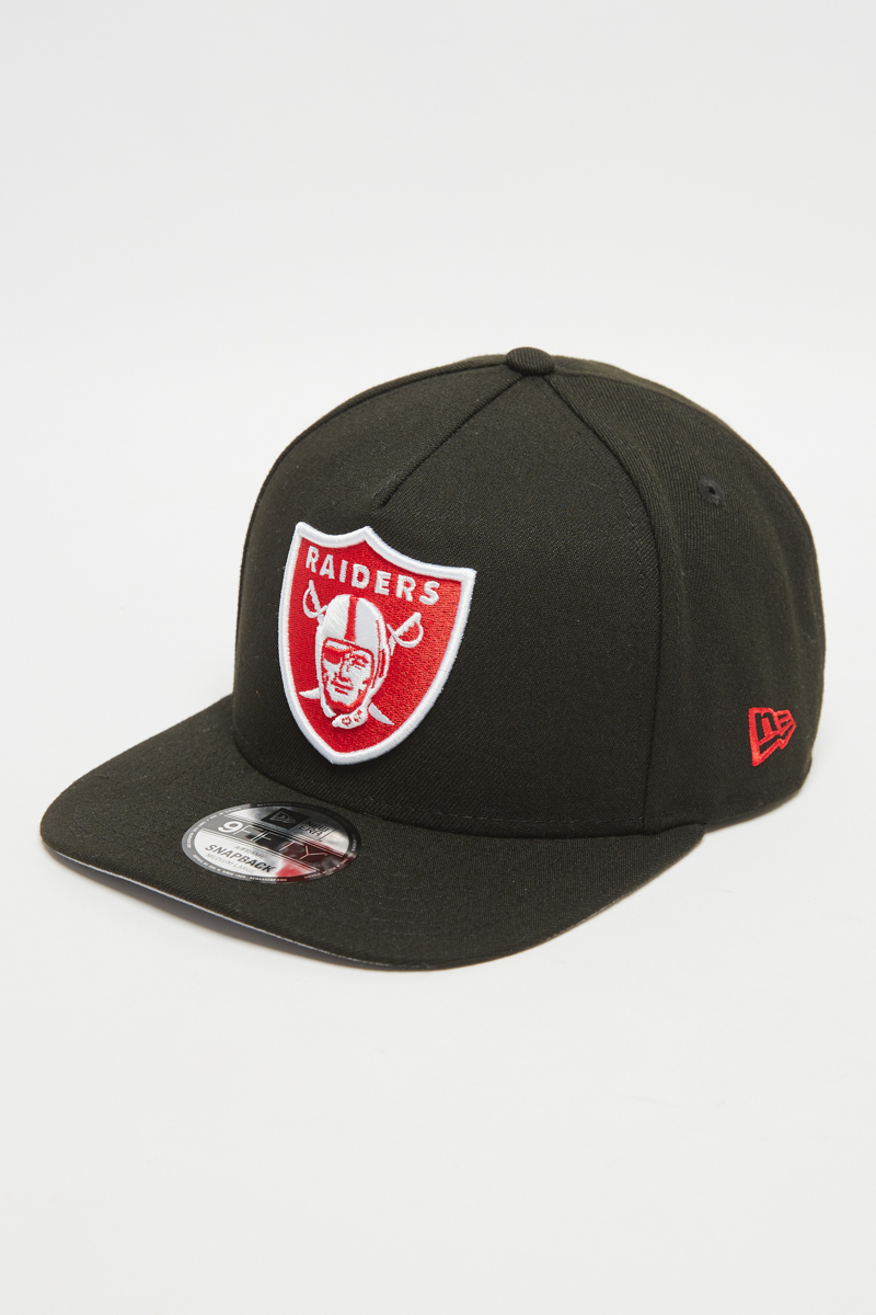 black and red raiders hat