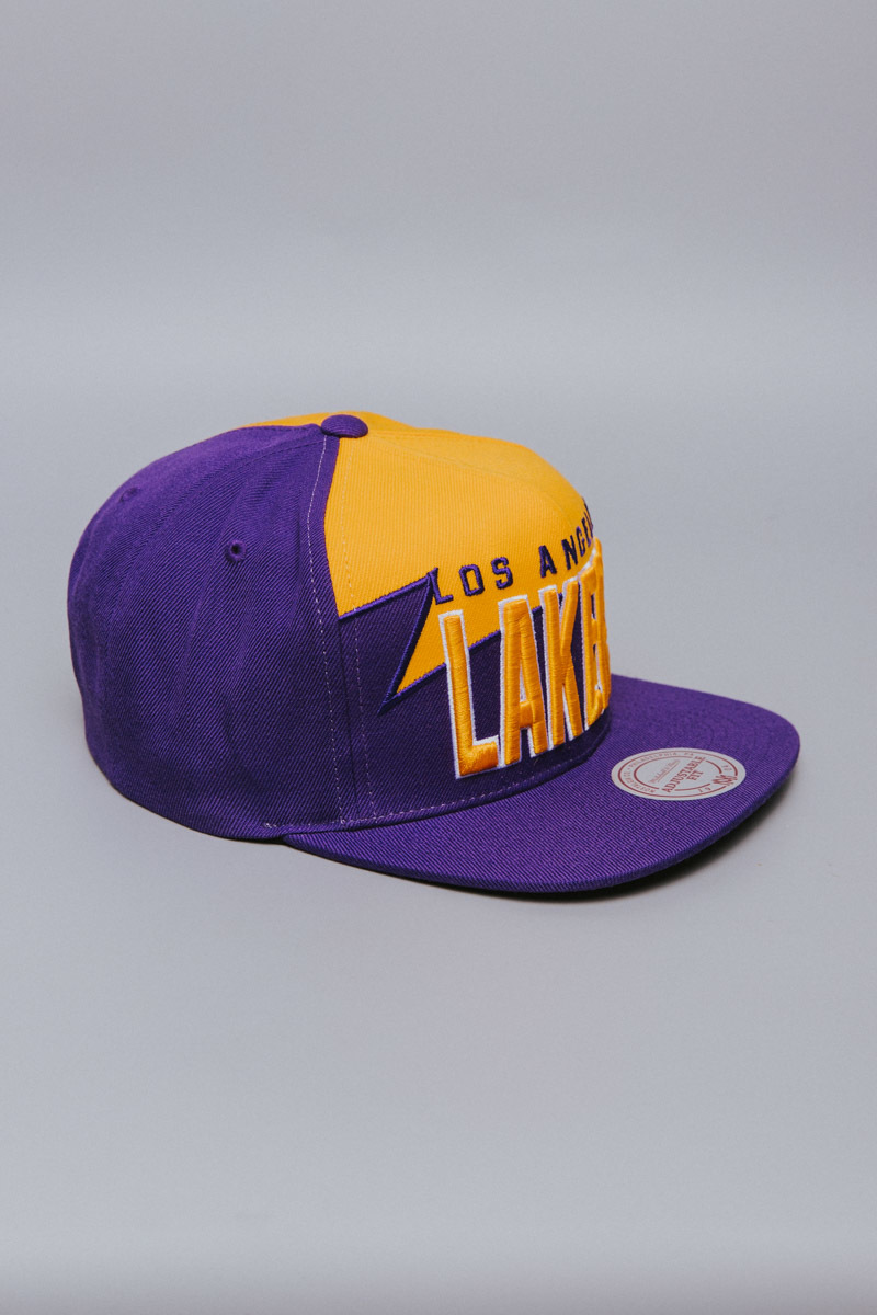 Mitchell & Ness LA Lakers White Purple Gold Shark Tooth Snapback Hat Cap NEW