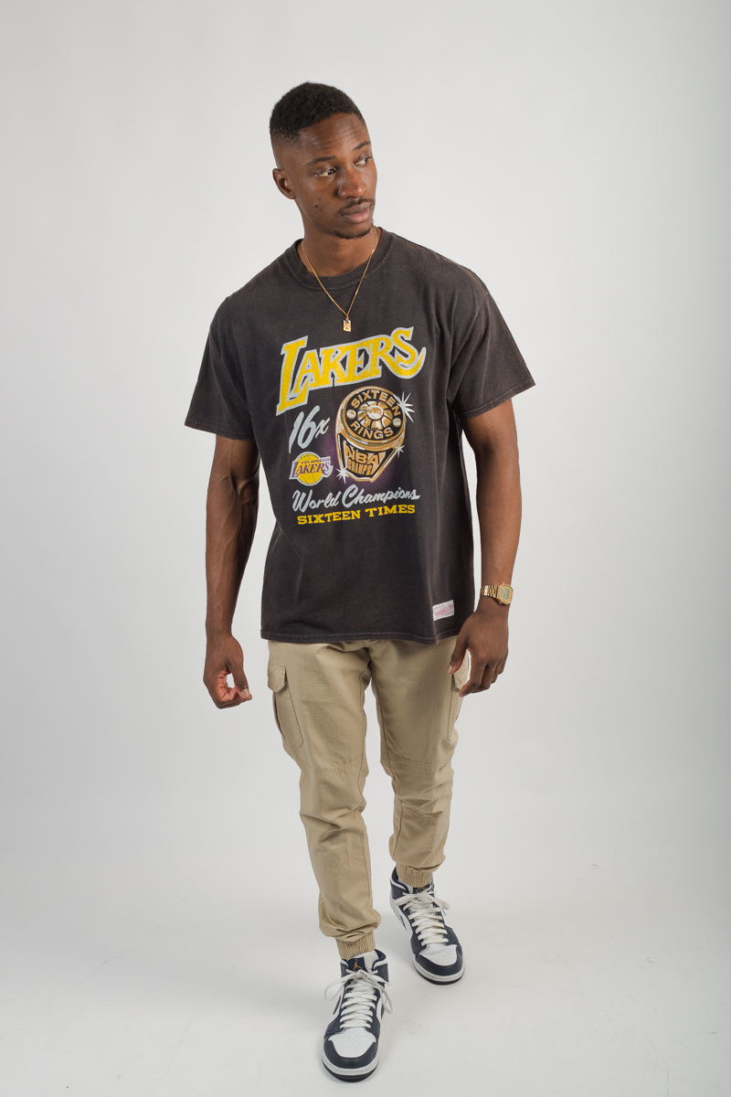 Lakers Vintage Bling Ring T-shirt- Mens Black | Stateside Sports