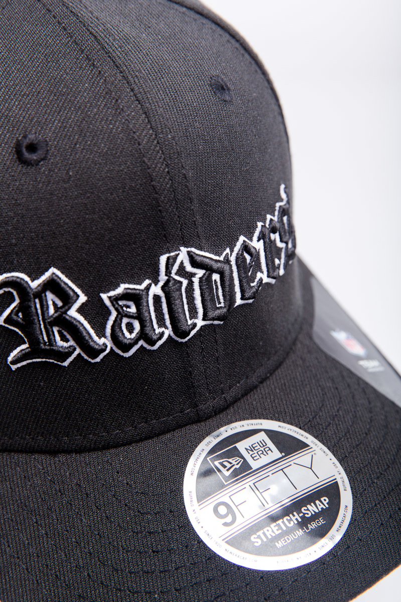 Oakland Raiders BALLISTIC SCRIPT A-FRAME STRAPBACK Black-Grey Hat