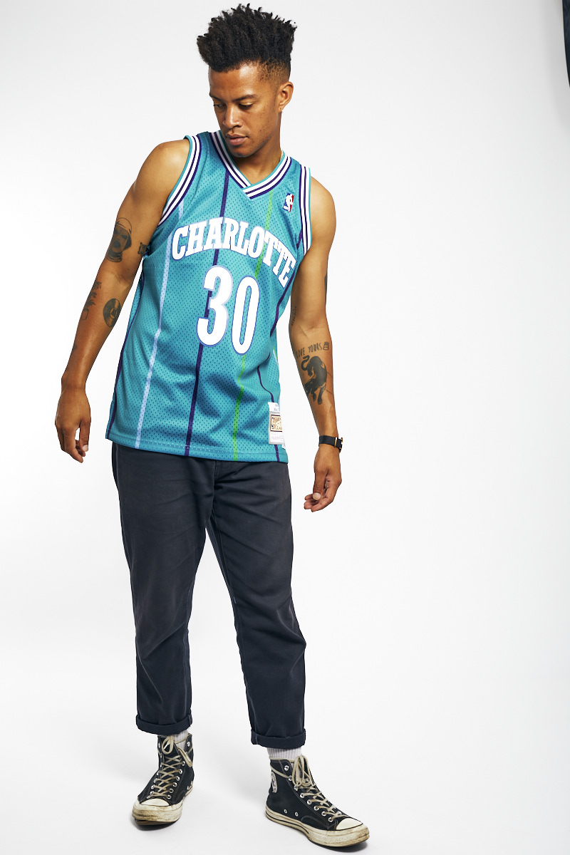  Dell Curry Charlotte Hornets #30 Aqua Youth Hardwood Classic  Swingman Jersey : Sports & Outdoors
