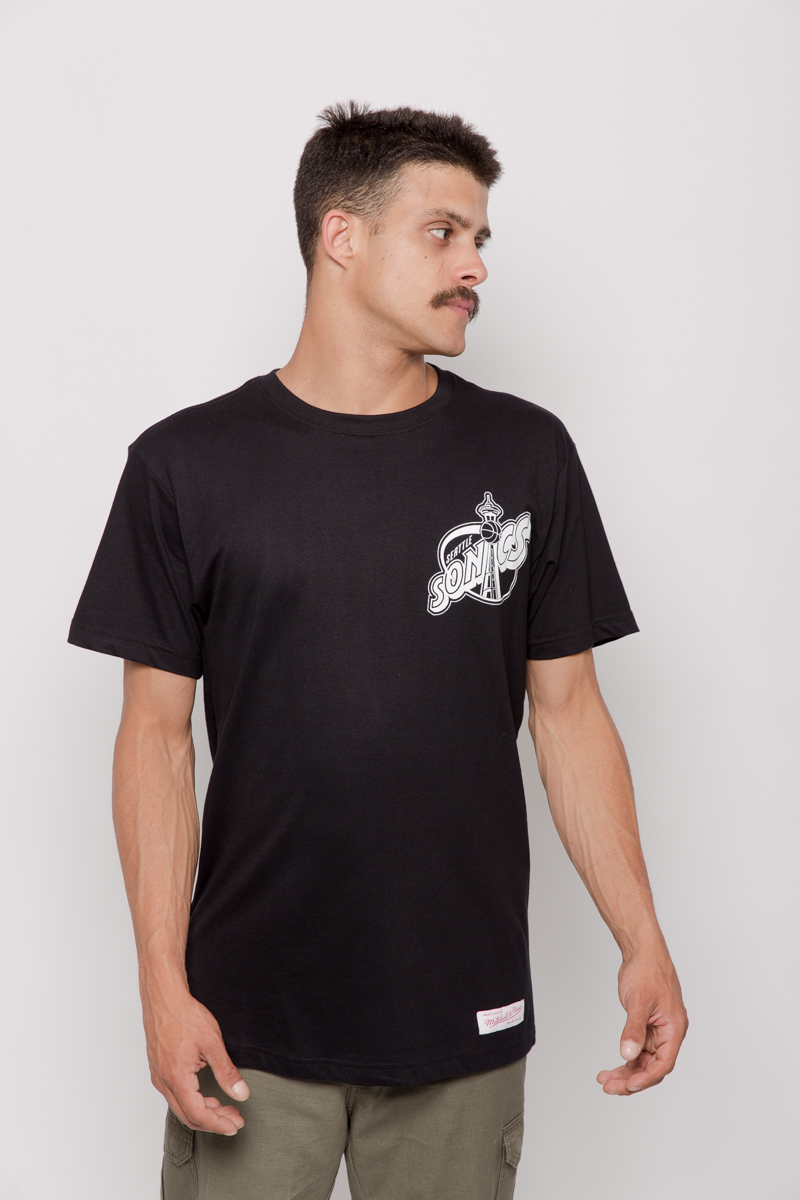 SEATTLE SUPERSONICS MITCHELL AND NESS BLACK AND WHITE T-SHIRT- MENS ...