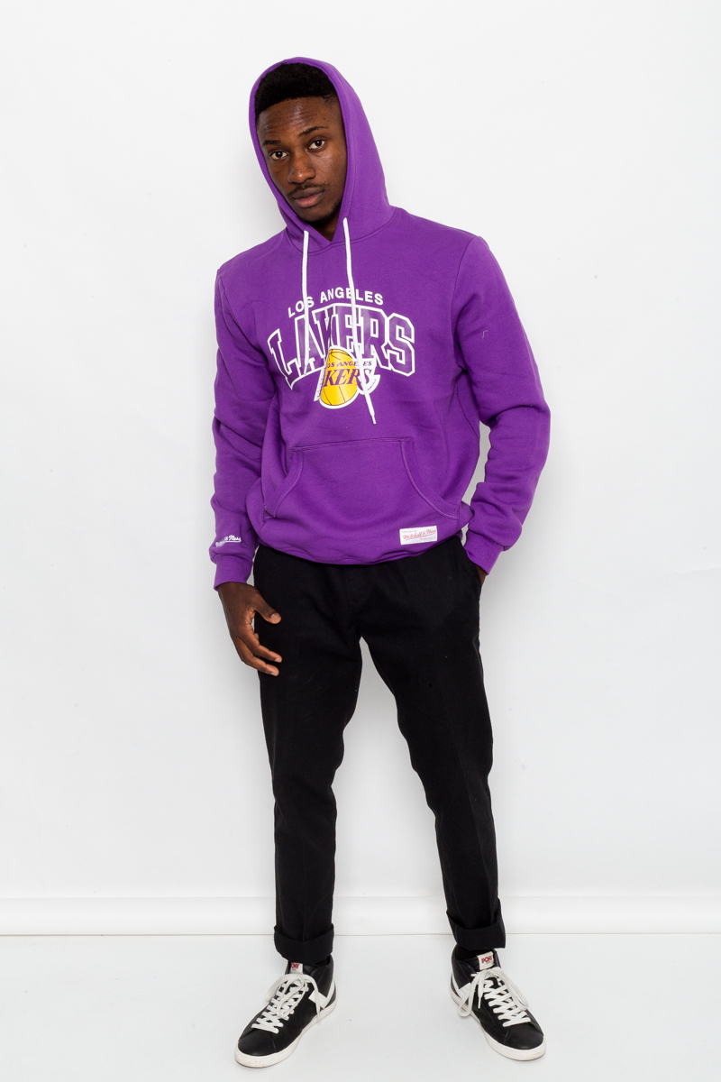 LOS ANGELES LAKERS MITCHELL AND NESS ARCH SCRIPT HOODIE- MENS PURPLE ...