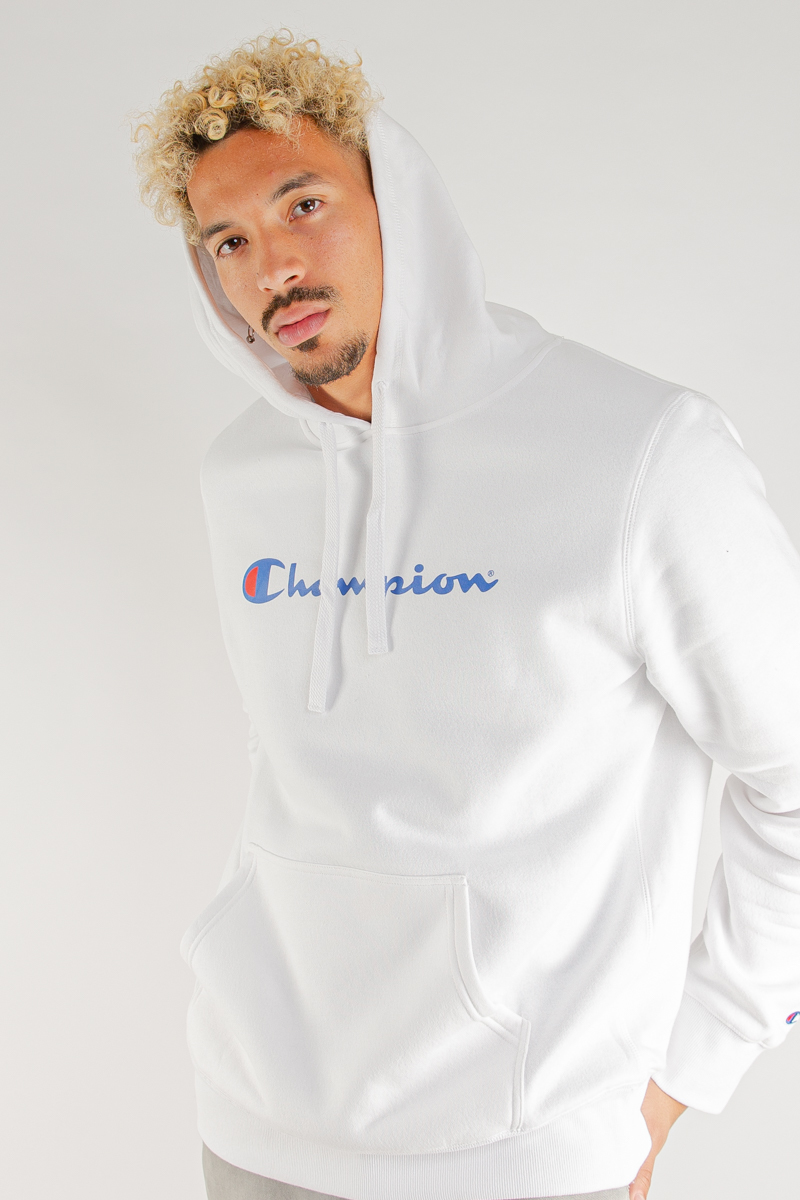 White champion 2025 script hoodie