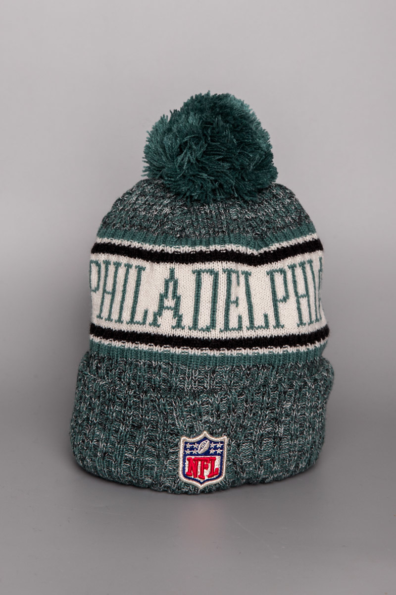 Philadelphia Eagles New Era 2020 NFL Sideline Sport Pom Cuffed Knit Hat - Midnight Green/Black