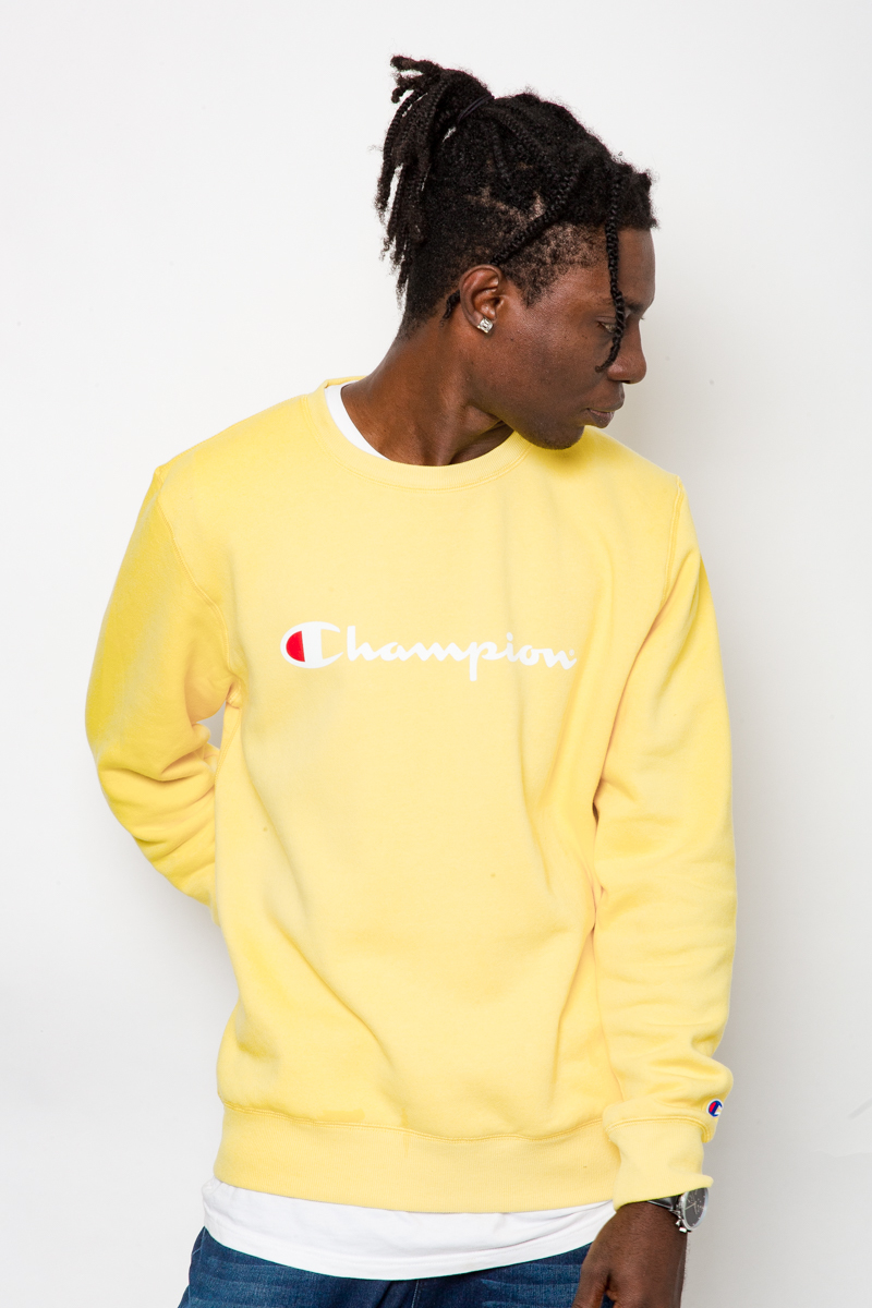 mens yellow champion crewneck