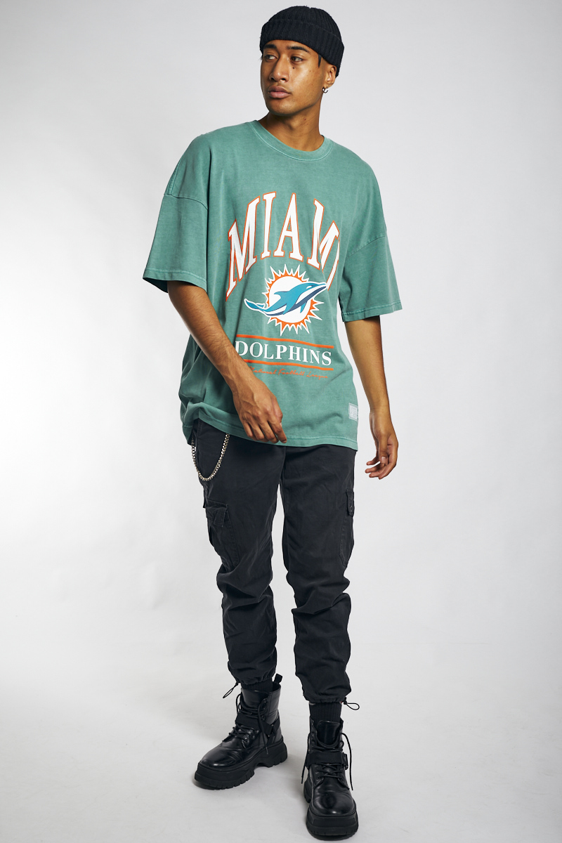 Miami Dolphins Vintage NFL Oversized Arch Tee in Teal